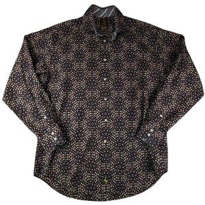 Tailorbyrd Button Up Shirt Mens Large Brown Geometric Print‎ Flip Cuff Preppy